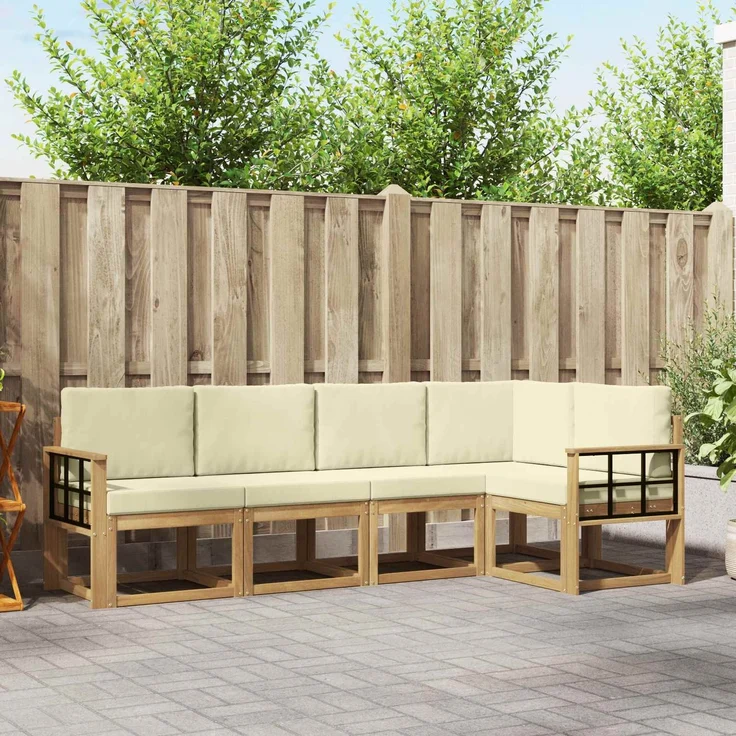 vidaXL Outdoor-Sofagarnitur 5 stk. 5-Sitzer Weiß und Creme 3387639 – Bild 1
