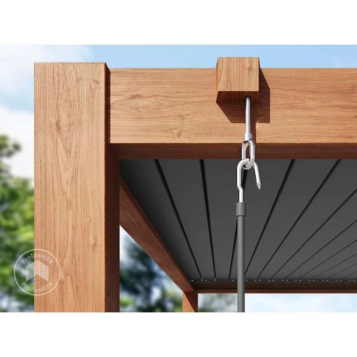 PRIMEYARD Pergola 4x4 m Aluminium Pfosten mit Lamellendach aus Aluminium holzfarbene Terrassenüberdachung – Bild 8