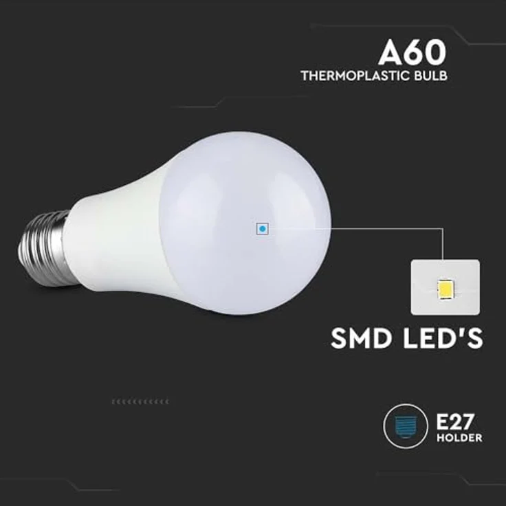 V-TAC LED-Lampe VT-2099, E27, 8,5 W, 806 lm, Warmweiß 3000 K, energieeffizient – Bild 2