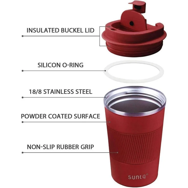 SUNTQ Kaffeebecher to go Thermo Edelstahl Doppelwand Isoliert 380ml Weinrot – Bild 3