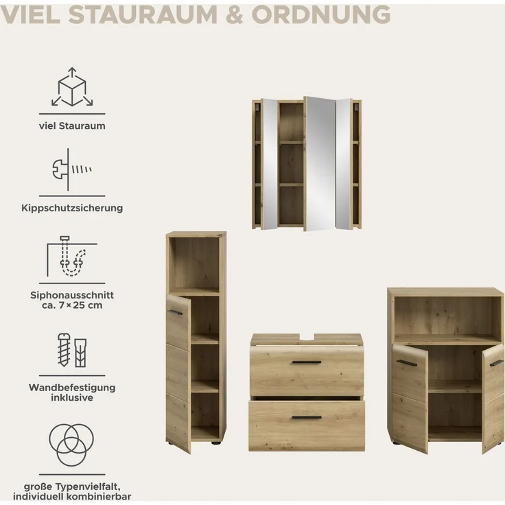 Badkombination (B/H/T: 180x185x30 cm) in Artisan Oak Nachbildung und Artisan Oak Nachbildung – Bild 9
