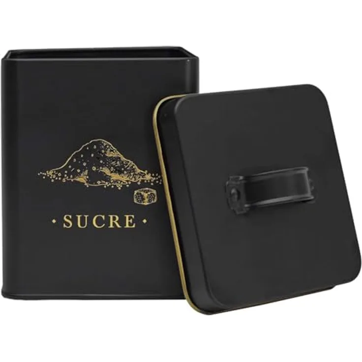 COOK CONCEPT Zuckerdose aus Metall Luftdicht Schwarz und Gold 15x10 cm | Metallene, luftdichte Dose zur Aufbewahrung von Zucker, Mehl und Getreide; elegantes Design in Schwarz und Gold, 15 x 10 cm