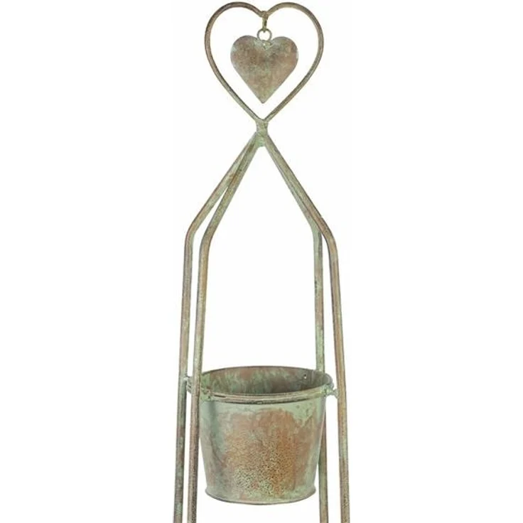 Blumenständer "Herz" 104 cm hoch, aus Metall im Antik Look, 3 Pflanztöpfe in Rost Optik, Blumentopfständer, Pflanzsäule, Pflanzenständer – Bild 4