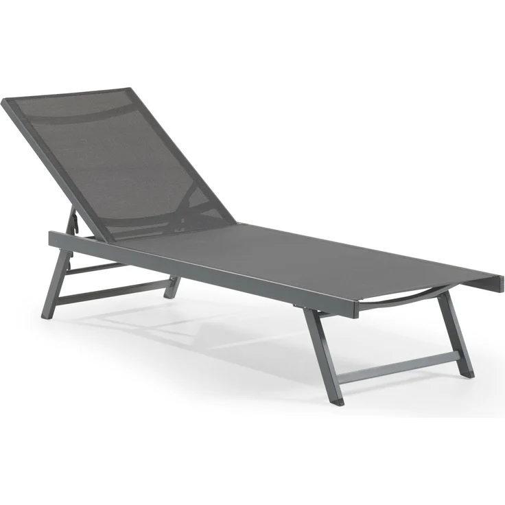 LECO Sonnenliege ELINA, Füße klappbar, 5-fach verstellbare Rückenlehne, Aluminiumgestell anthrazit, Kunststoffgewebe anthrazit, 192x60x96 cm – Bild 1
