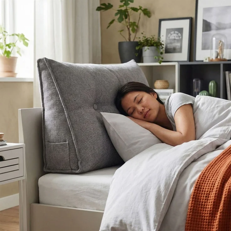 Home Nature Wohnkonzept Rückenstützkissen, Ergonomische Rückenstütze für Bett und Sofa mit Taschen, Grau, 70 x 19 x 52 cm – Bild 4