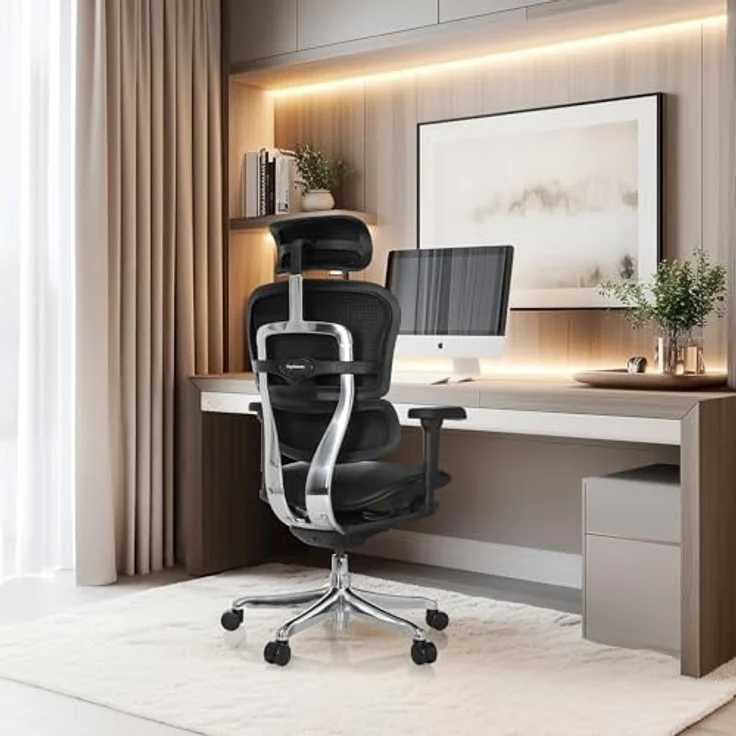 hjh OFFICE Bürostuhl ergonomisch ERGOHUMAN Ultra L GEN2 Originales Design, Bürosessel mit Flexibler Lendenwirbelstütze, Leder, Schwarz – Bild 2
