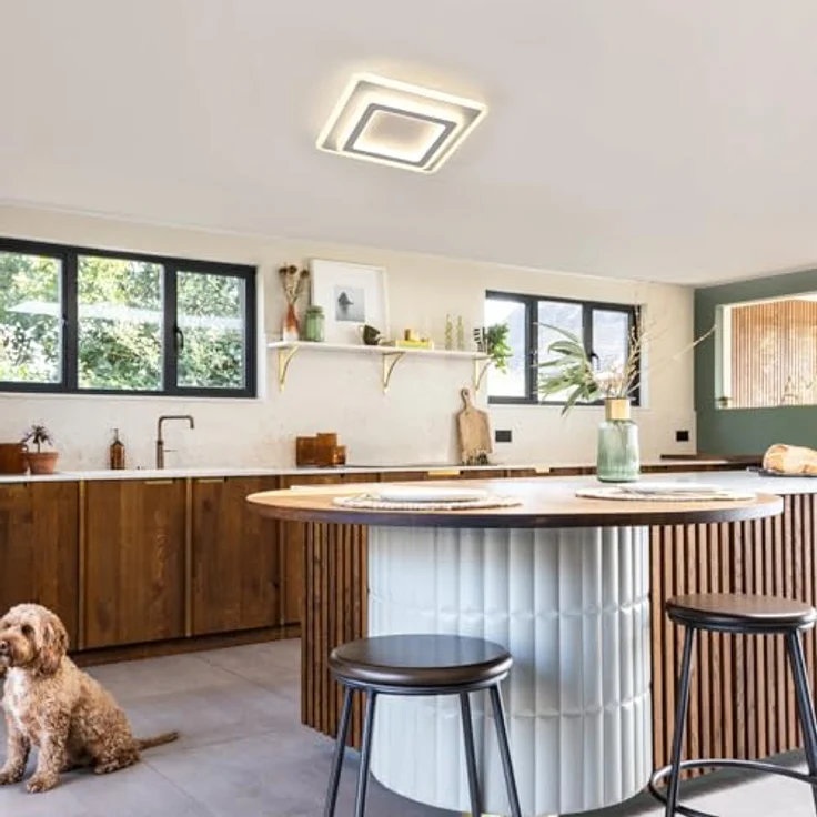 Goeco Quadratisch Deckenleuchte LED 44W LED Deckenlampe Wohnzimmer Moderne aus Metal 4500K Neutrales Licht LED Lampen Deckenbeleuchtung Acryl für Flur, Küche, Schlafzimmer, Weiß 29x29 cm – Bild 9