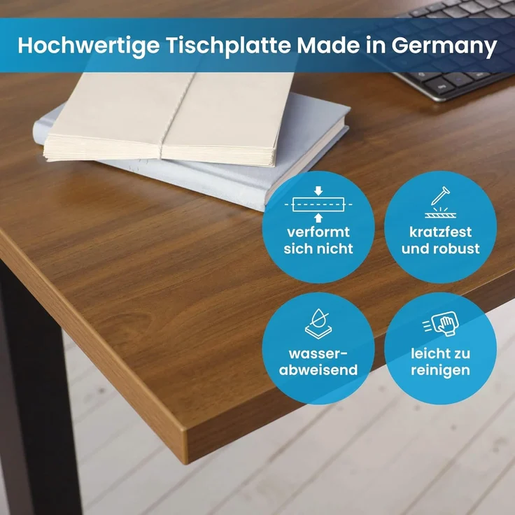 Desktopia Pro X - Elektrisch höhenverstellbarer Schreibtisch / Ergonomischer Tisch mit Memory-Funktion, Nussbaum, Gestell Weiß, 180x80 cm – Bild 7