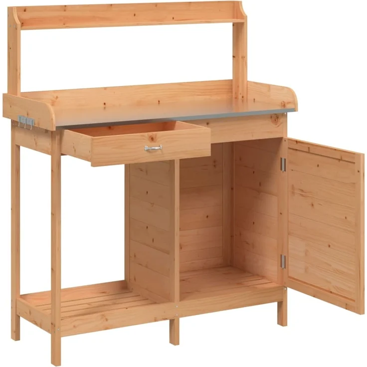 vidaXL Pflanztisch mit Schrank Braun 110,5x45x124,5cm Massivholz Tanne 156344 – Bild 6