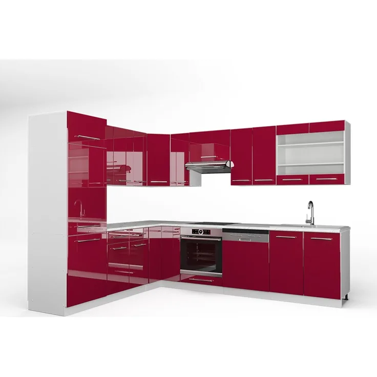 Eckküche Fame-Line Bordeaux Hochglanz/Weiß 287 x 227 cm ohne Arbeitsplatte Vicco