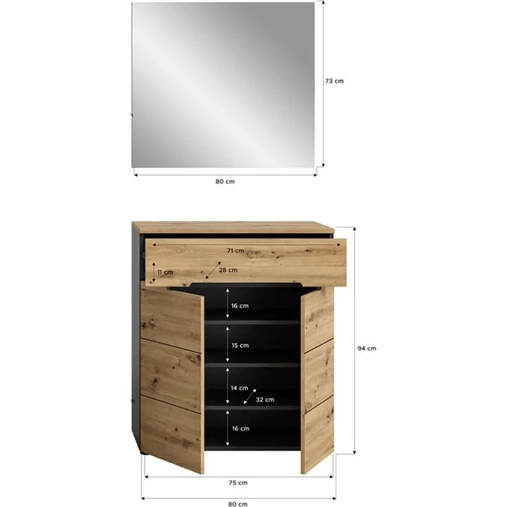 Lomadox Garderoben-Set CORTONA-158, (Spar-Set, 2-St, Schuhkommode Spiegel), Garderobenmöbel Flurmöbel Flurschrank modern in Eiche mit grau – Bild 5