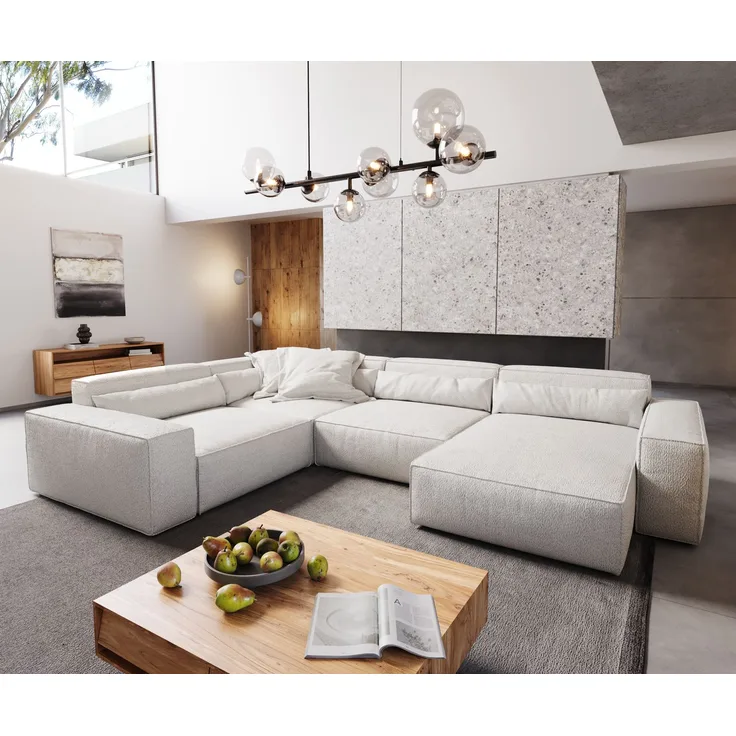 Wohnlandschaft Sirpio XL 360x260 cm Bouclé Creme-Weiß Recamiere variabel