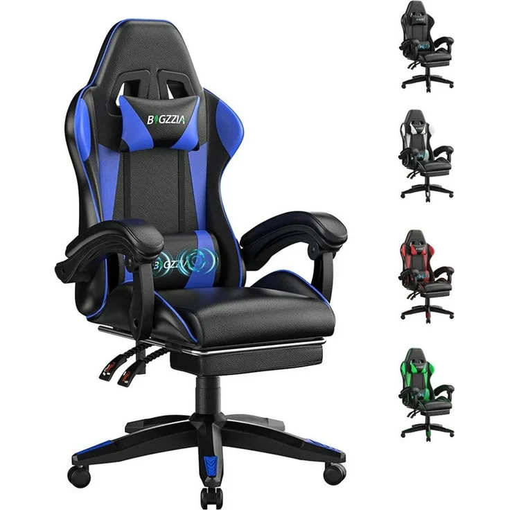 ZAISZE Gaming-Stuhl Schreibtischstuhl, Ergonomischer Bürostuhl mit Massagefunktion (PC Stuhl mit Fußstütze Kopfstütze Lendenkissen), Höhenverstellung Neigung 90°- 135°, für Gaming Arbeit Entspannung
