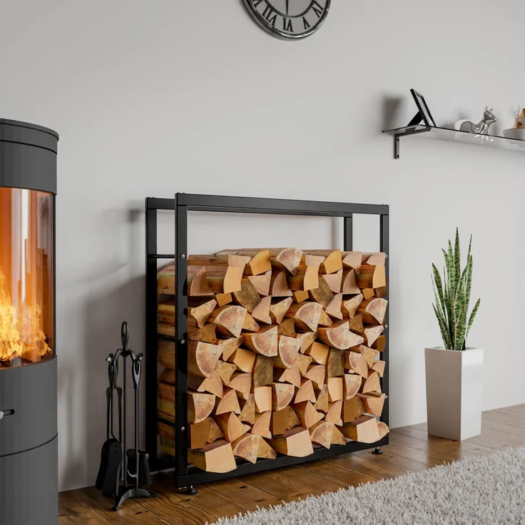 DELUKE® Kaminholzregal innen Metall SATLO - für Feuerholz Brennholzregal innen Kaminholzständer Kaminholzhalter Feuerholzregal InnenSchwarz, 25x100x100cm – Bild 3