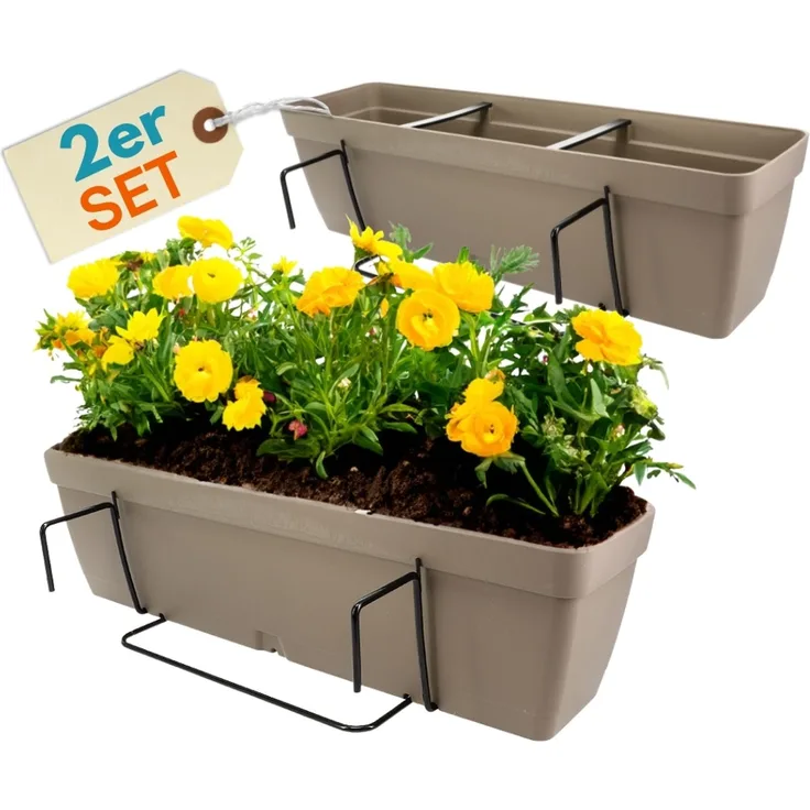 GarPet Balkonkasten 2er Set Blumenkasten Balkon Geländer Halterung Wasserspeicher 50 cm