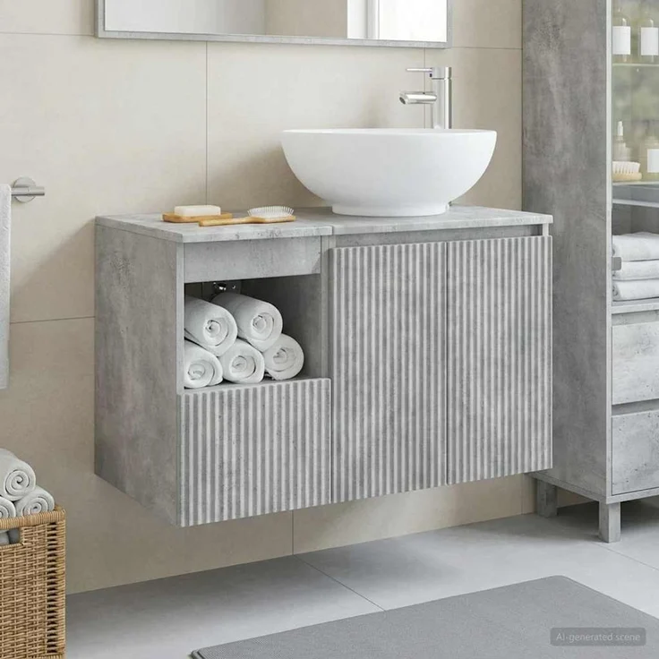 vidaXL Badezimmerschrank-Set 2 stk. Betongrau 79,5 x 44,5 x 80 cm 3404087 – Bild 1