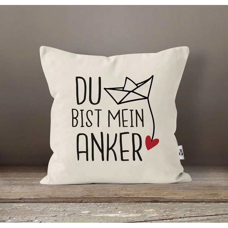 MoonWorks Dekokissen Kissen-Bezug Spruch Liebe du bist mein Anker Origami Papierschiffchen – Bild 2