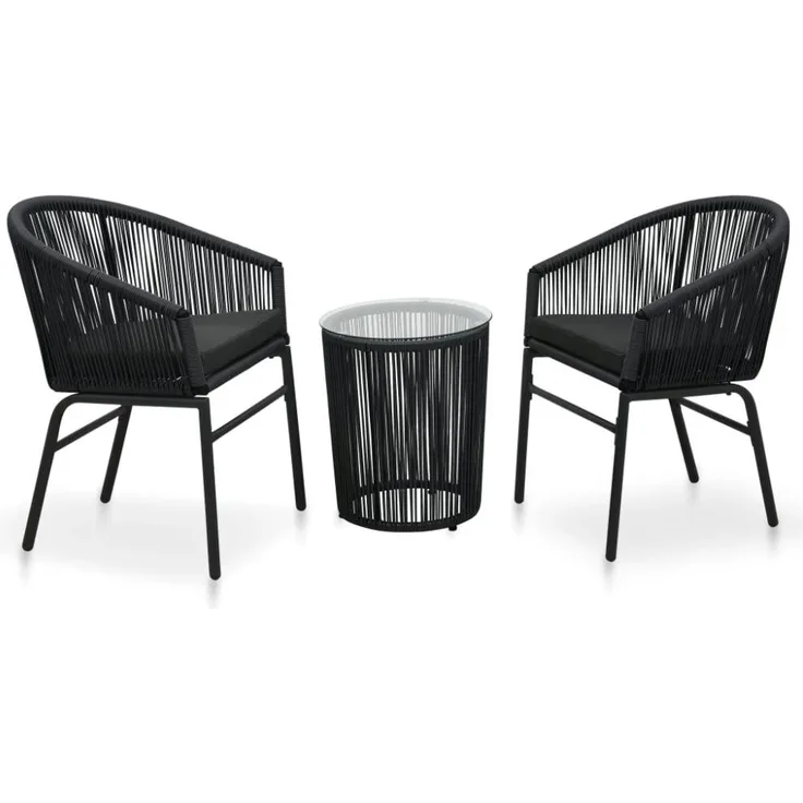 vidaXL 3-tlg. Bistro-Set mit Kissen PE-Rattan Schwarz 48138