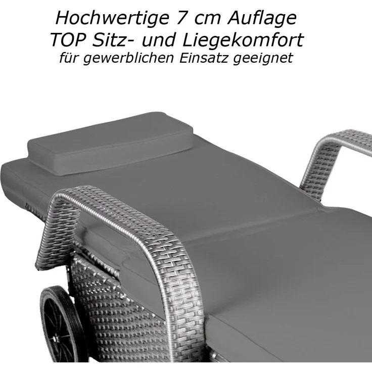 Sonnenliege Toscana (inkl. Auflage, Farbe wie abgebildet) aus hochwertigen Kunstrattan, Liegen Farbe: Grau-Silber mit grauer Auflage – Bild 4