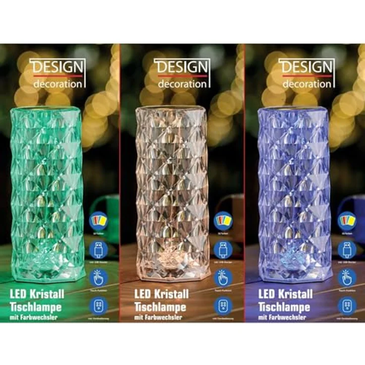 HAC24 Touch LED Akku Tischlampe Kristall, Farbwechsel mit Fernbedienung, Ø 9 x 21 cm, bis zu 8 Stunden Akkulaufzeit – Bild 2