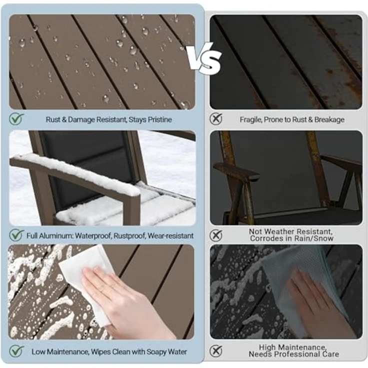 JUMMICO Garten Balkon Möbel Set Aluminium Leichtgewicht Stapelbare Stühle mit Textilpolster Stabil und Einfach Montiert,4 Personen Set – Bild 4