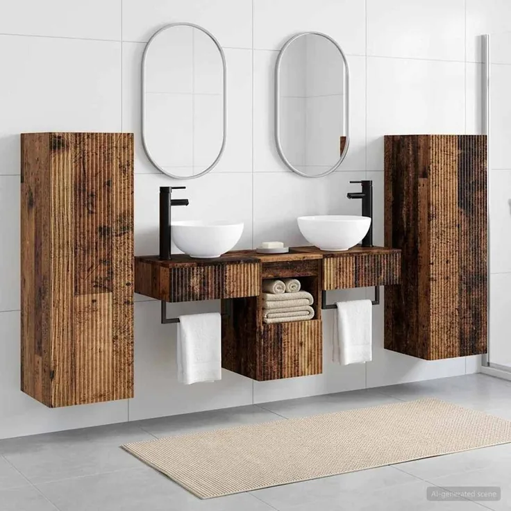 vidaXL Badezimmerschrank-Set 5 stk. Altholz 33 x 34,5 x 100 cm 3405971