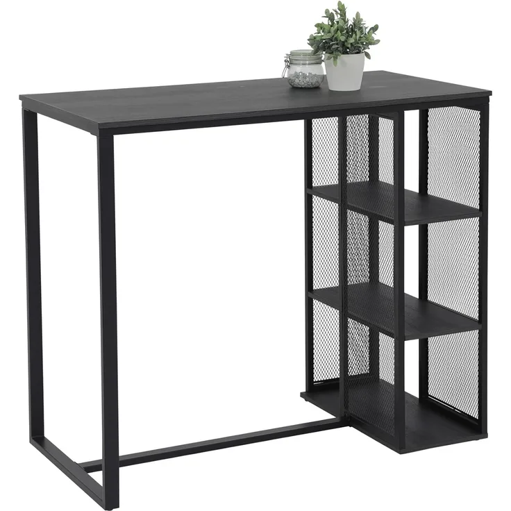 Hela Tische, Bartisch Bistrotisch Klara, Dekor Eiche Dunkelgrau, Metall-Regal-Gestell, 120 x 60 x 103 cm