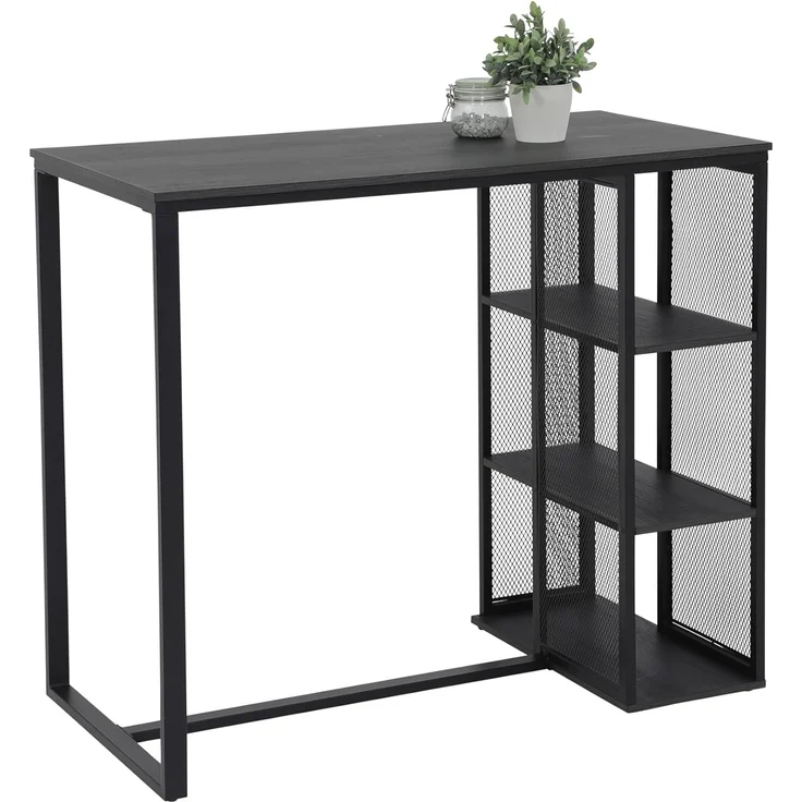 Hela Tische, Bartisch Bistrotisch Klara, Dekor Eiche Dunkelgrau, Metall-Regal-Gestell, 120 x 60 x 103 cm – Bild 1