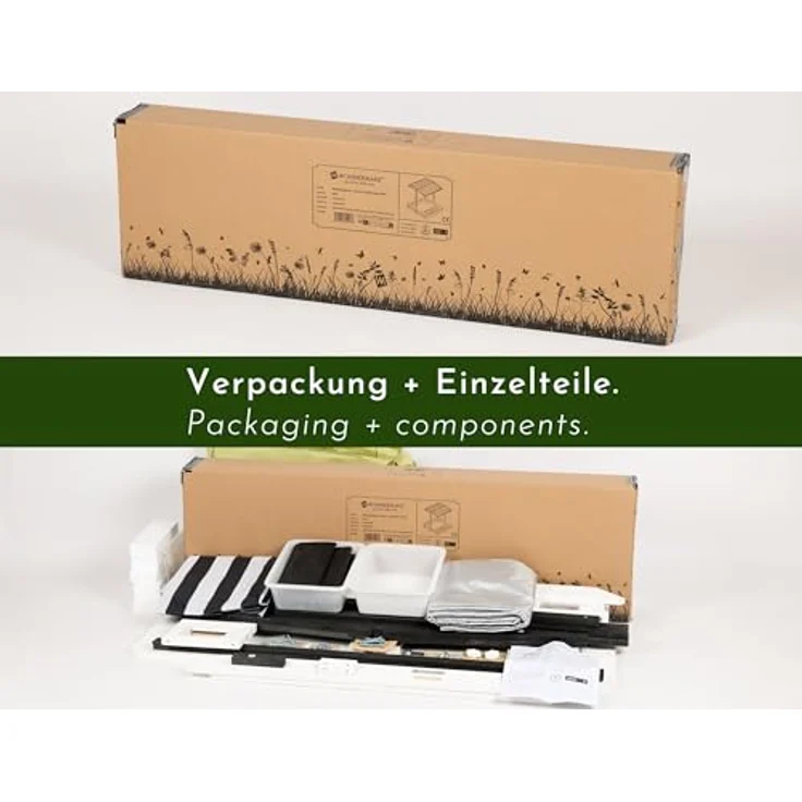 WONDERMAKE Sandkasten mit Abdeckung und Dach, 2x Matschküche, quadratisch aus lasiertem Fichte-Holz, schwarz-weiß, 113x113 cm, verschließbar – Bild 8