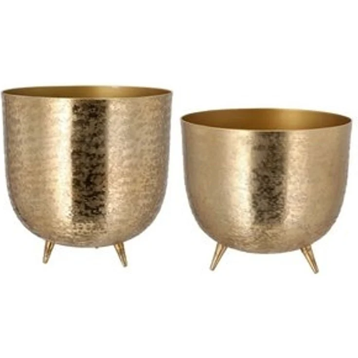 HAC24 Blumentopf 2er Set Design Pflanztopf Blumen Übertopf Blumenkübel Pflanzkübel, Aluminium Rund Matt Gold Ø 18 cm & 22,5 cm – Bild 5