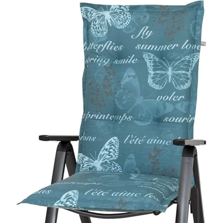 KETTtex Hochlehnerauflage Hochlehner Bali 2388 blau/petrol Schmetterlinge 120x49x8 cm KETTtex, (1 St), Halteband verstellbar mit Bindebändern – Bild 2