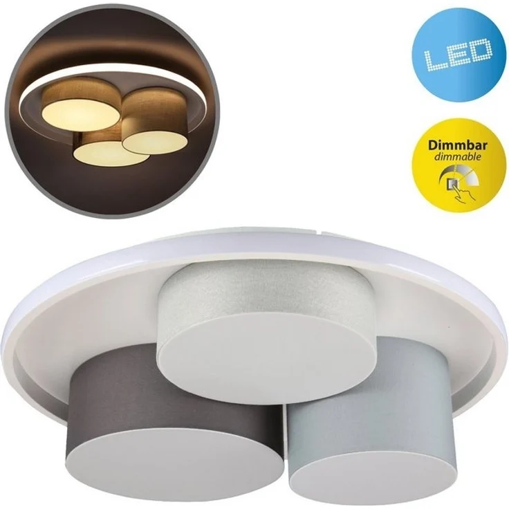 näve LED Deckenleuchte Eppan, Dimmfunktion, LED fest integriert, Warmweiß, in 3 Stufen dimmbar über Wandschalter, Schirme: Textil, grau, weiß – Bild 4