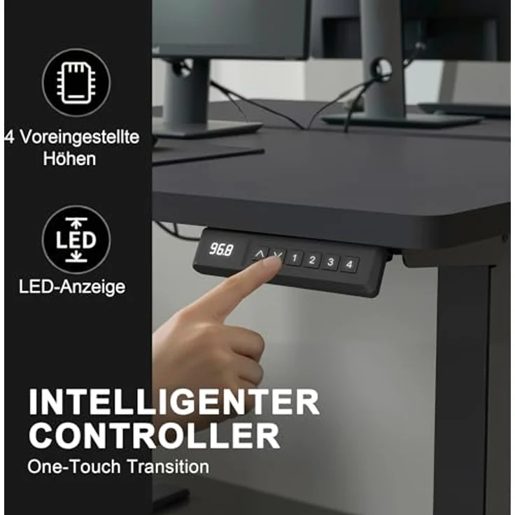 JUMMICO HöHenverstellbarer Schreibtisch 160x70 cm L-förmiger Schreibtisch Höhenverstellbar Elektrisch,Ergonomie Gaming Tisch mit Haken (Schwarz) – Bild 5