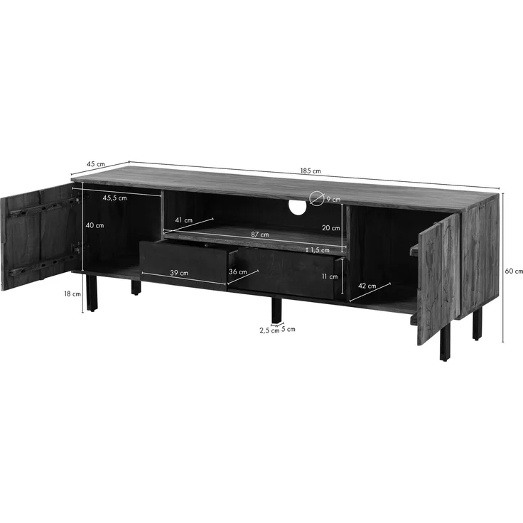 TV-Board Sheesham 185x45x60 natur unbehandelt LICHTENBERG #117 – Bild 8