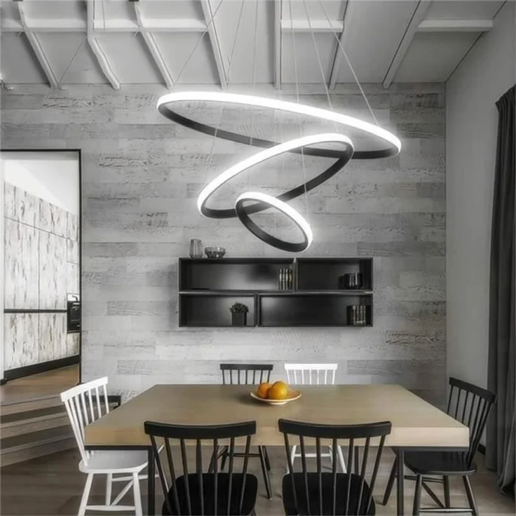DELIPOP – 75W LED – Pendelleuchte – 3 Ringe, modernes rundes Design, Schwarz – 3000K/4500K/6500K – Wohnzimmer, Schlafzimmer, Esszimmer – Ø 20+40+60 cm – 60x60x150cm – Bild 3