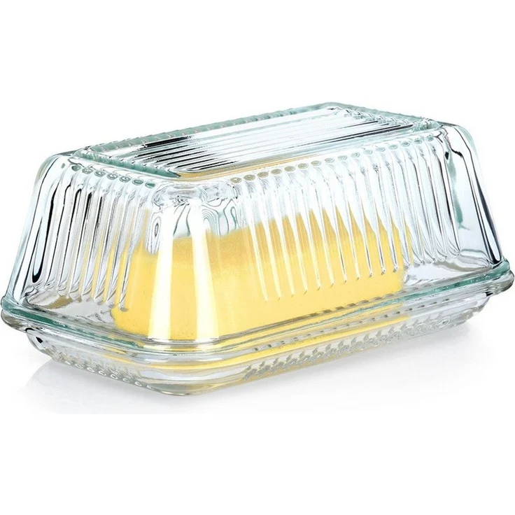 Vilde Butterdose Glas mit Rillenstruktur und Deckel, Glas, spülmaschinengeeignet, transparent