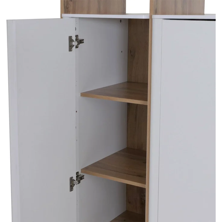 Schrank HWC-P43, Garderobenschrank Kleiderschrank Highboard 3 Türen MDF 200x120x55cm ~ Wotan-Eiche-Optik, weiß – Bild 3