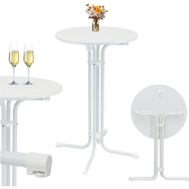 Stehtisch klappbar Ø 70 cm Höhe 110 cm Stahl Gastrotisch Partytisch Bistrotisch Gartentisch in Weiß