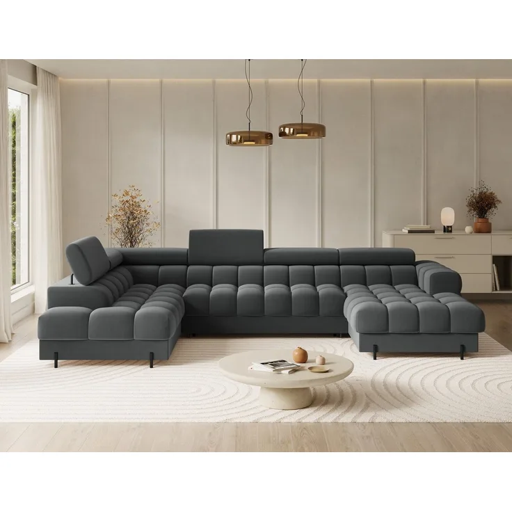 Lukas Möbel Wohnlandschaft Deisgner XXL-Sofa in U-Form Falco mit Schlaffunktion Bettkasten, mit Schlaffunktion, Bettkasten, verstellbaren Kopfsützen