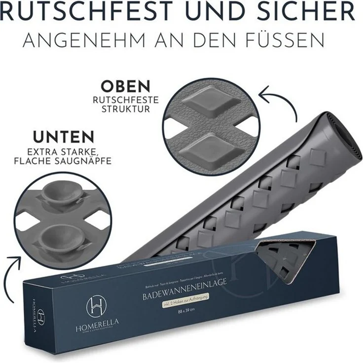 Homerella Badematte rutschfest Hautsensitiv 88x39cm, INKL. AUFHÄNGUNG, Antirutschmatte Badewanne BPA frei, Duschmatte schimmelresistent & maschinenwaschbar – Bild 4