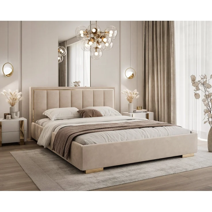 Lookway Polsterbett AURELIA mit Bettkasten und Metallgestell 180x200 – Jasmine 22, ohne Matratze – Bild 1