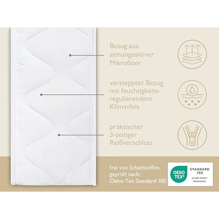 Badenia Trendline Roll-Komfortmatratze BT100 2-in-1 Duo XXL orthopädische 7-Zonen Komfortmatratze 140x200, Öko-Tex zertifiziert, Härtegrad 2 und 3 – Bild 6