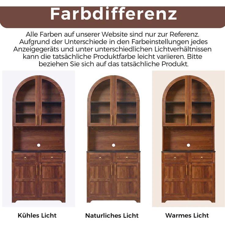 Sideboard 80 x 40 x 180 cm in Nussbaum mit Glasvitrine, Arbeitsfläche und LED-Beleuchtung – Bild 9