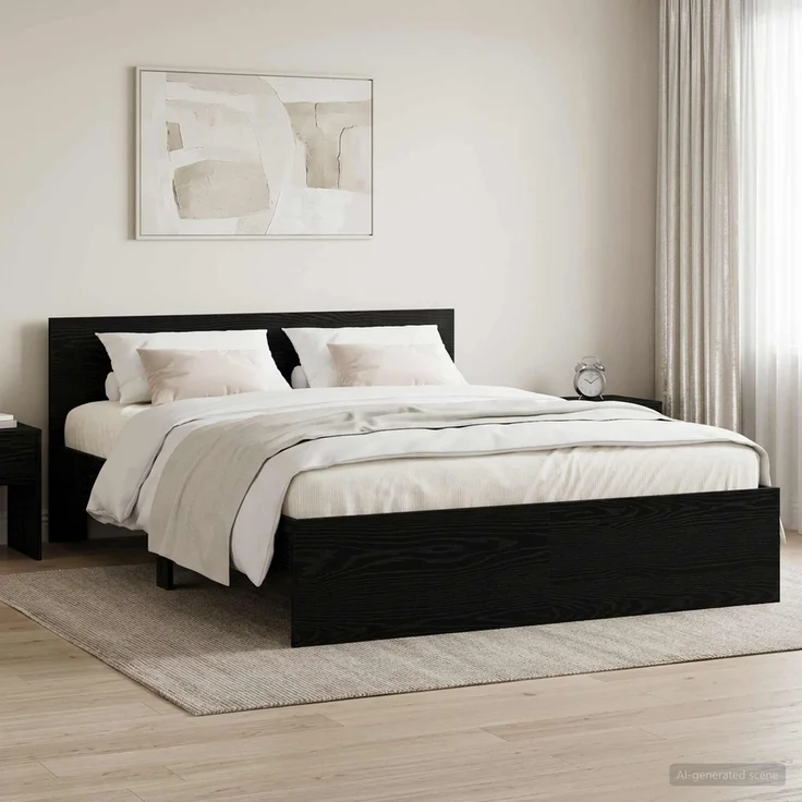 vidaXL Bettgestell mit Kopfteil Schwarz Eichen-Optik 160 x 200 cm 3445773 – Bild 1