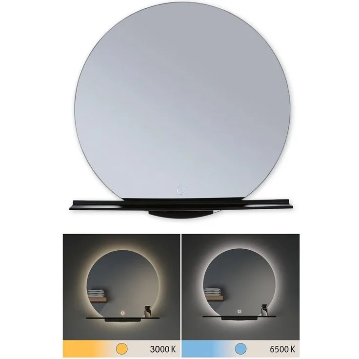 Paulmann 71091 LED Leuchtspiegel Miro IP44 Tunable White Schwarz 50cm 3000K