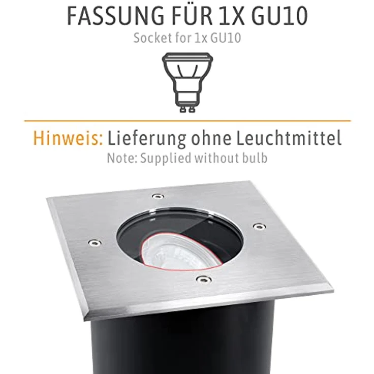 SSC-LUXon JUAVI Bodeneinbaustrahler, 4 Stück schwenkbar quadratisch, IP67, befahrbar für 1x GU10, silber (ohne Leuchtmittel) – Bild 2