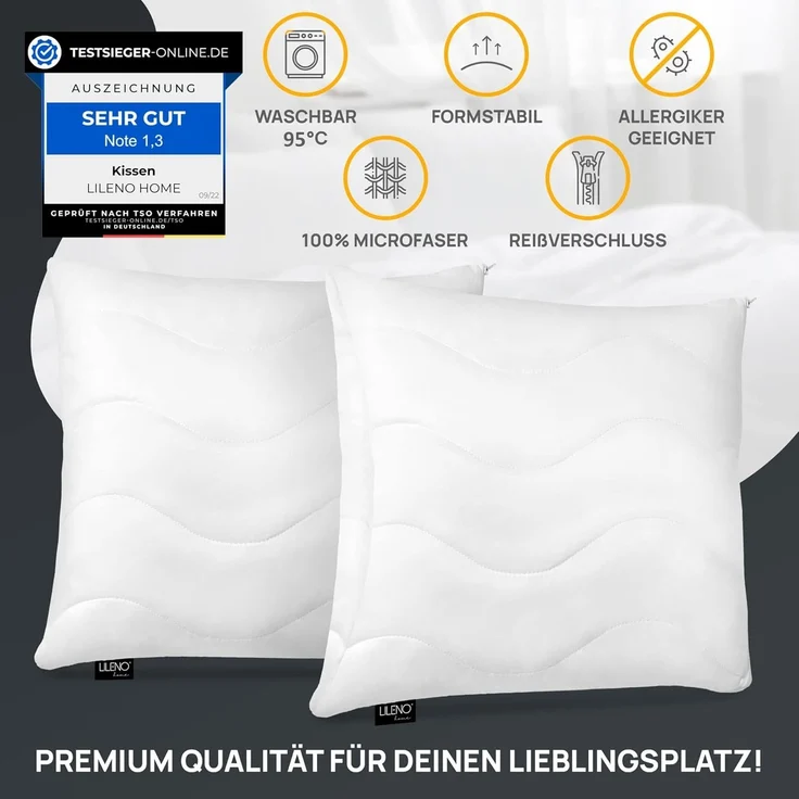 LILENO HOME Kissen 60x60 (4er Set) – 95 °C waschbar, Oeko-Tex & Made in DE – Allergiker Kopfkissen 60x60 anpassbar für himmlischen Schlaf – Haut schmeichelndes & geruchsfreies Pillow – Bild 4
