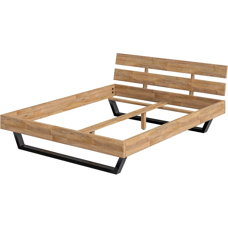 skølm 'Alver' Bett 160x200 cm, Bettgestell, natur geölt, Massivholzbett aus Eiche mit Metallkufen, Doppelbett mit Streben Bettkopf – Bild 2