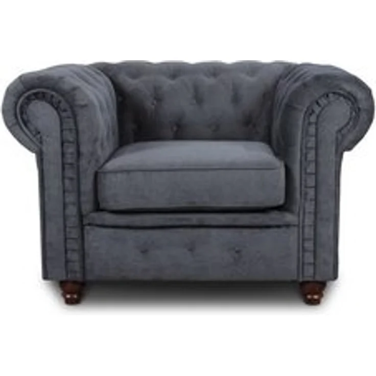 Sessel Chesterfield Asti - Couch, Couchgarnitur, Couchsessel, Loungesessel, Stühl, Holzfüße - Glamour Design (Graphit (Capri 16)) – Bild 6