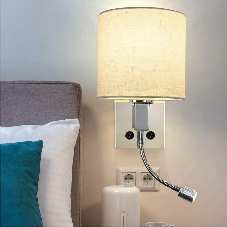 Nettlife Wandleuchte Bett Stoff mit flexiblen Schwankbar, Schwankbar 360 °, ohne Leuchtmittel, Warmweiß, StoffSchirm
